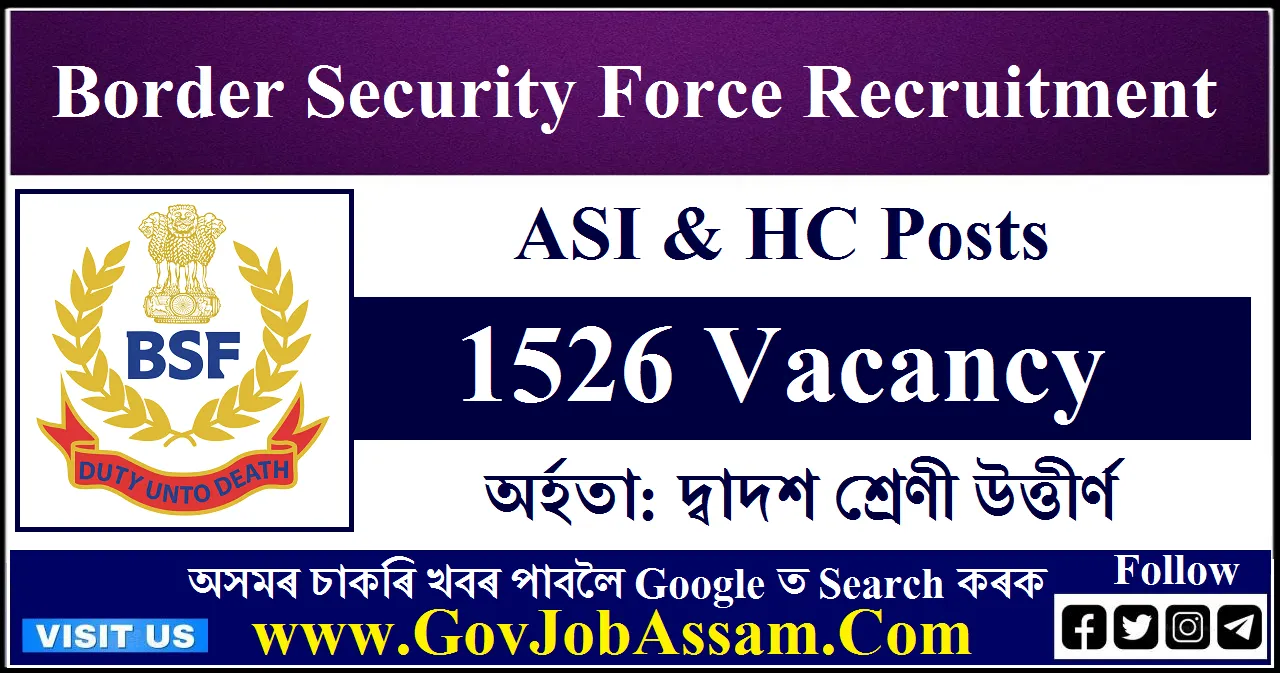 Border Security Force Recruitment 2024 – 1526 ASI & HC Vacancy, Apply ...