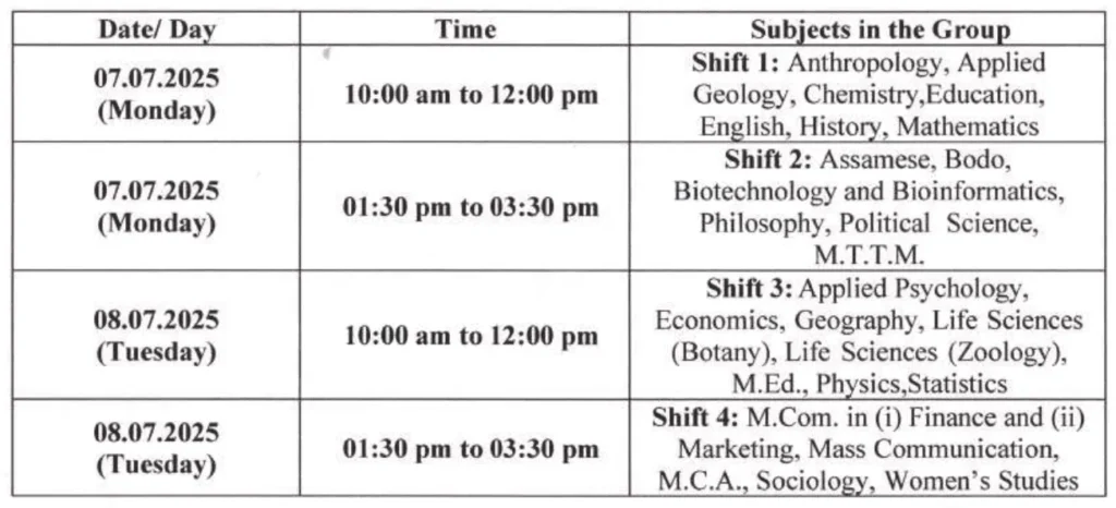 dupget entrance test schedule