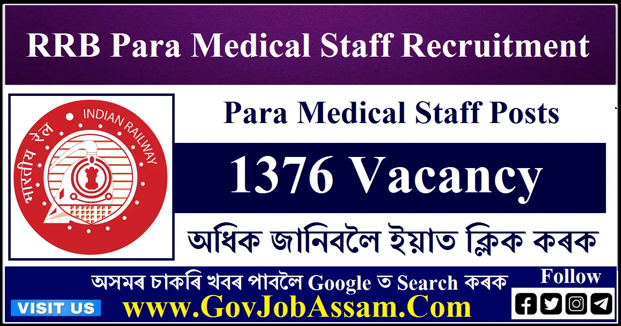 RRB Para Medical Staff Recruitment 2024 1376 Posts, Apply Now